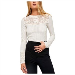 Free People White Lace Detail Top